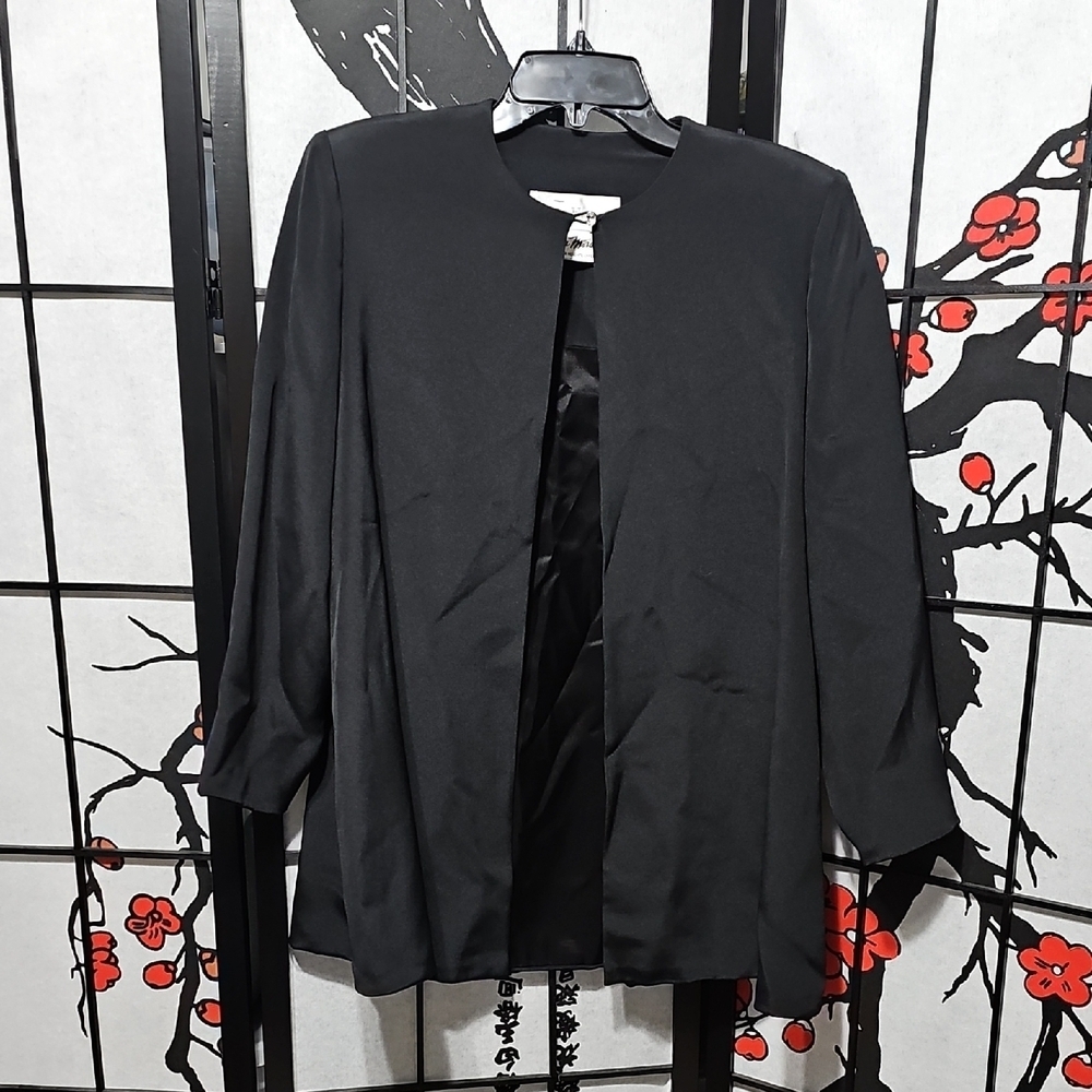 Mark Heister Elegant Silk Black Open Front‎  Jacket Size Small